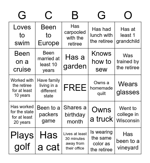 HAPPY RETIREMENT! Bingo Card