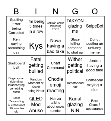 Music Server Bingo Card