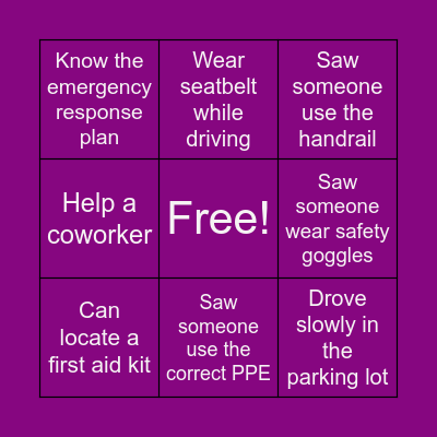 Safety Bingo Card