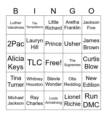 African American Music Icons Bingo Card