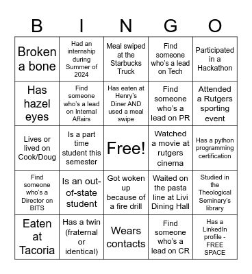 Finding People - Spring 2025 GIM Bingo Card