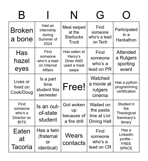 Finding People - Spring 2025 GIM Bingo Card