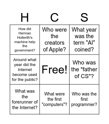 History of CS Bingo Card