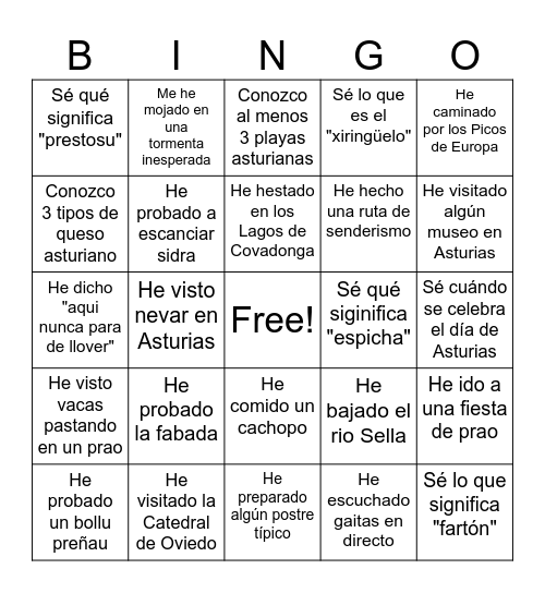 Bingo Asturiano Bingo Card