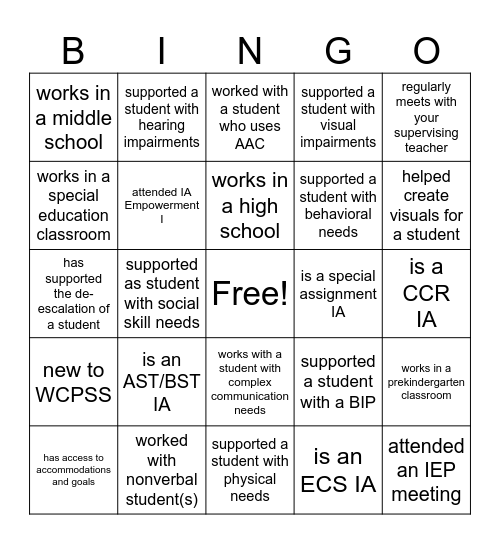 Connection Bingo Card