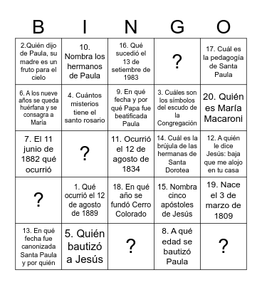 Convivencia Vocacional - 2025 Bingo Card