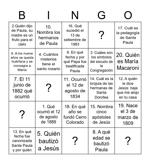 Convivencia Vocacional - 2025 Bingo Card