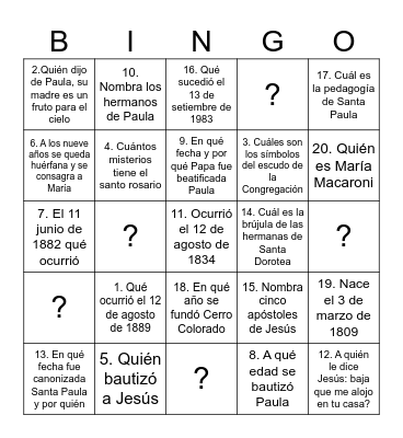 Convivencia Vocacional - 2025 Bingo Card