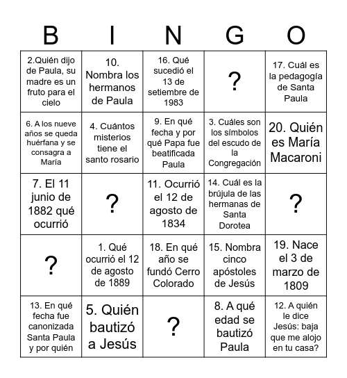 Convivencia Vocacional - 2025 Bingo Card