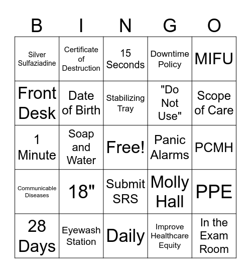 Joint Commission Trivia Bingo Card