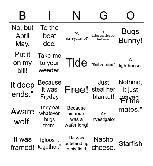 Dad Joke Bingo Card