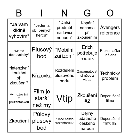 Dějepis Bingo Card