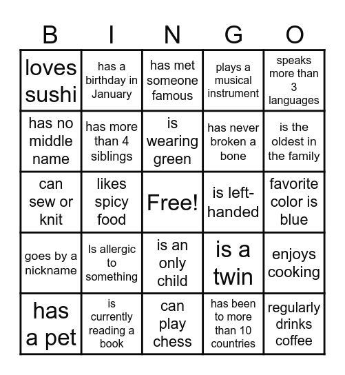 ESL Speaking and Listening 1 Bingo Card