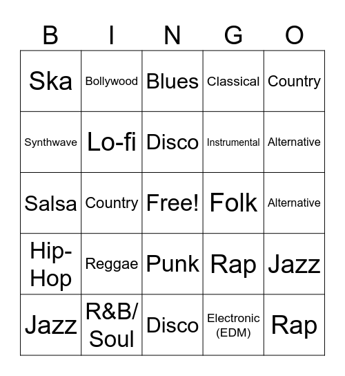 Music Bingo! Bingo Card
