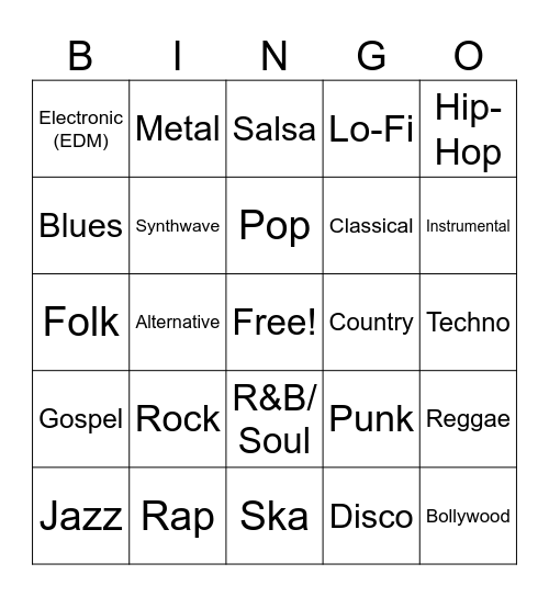 Music Bingo! Bingo Card