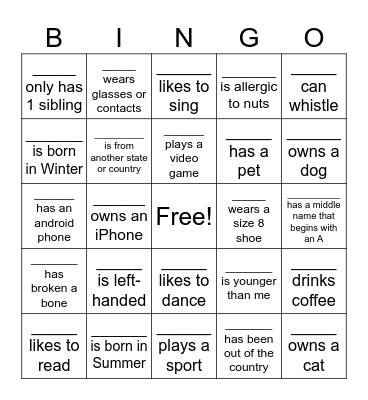 Ice Breakers Bingo Card