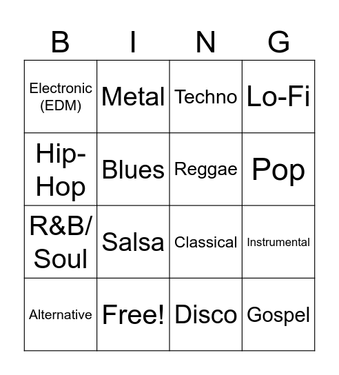 Music Bingo! Bingo Card