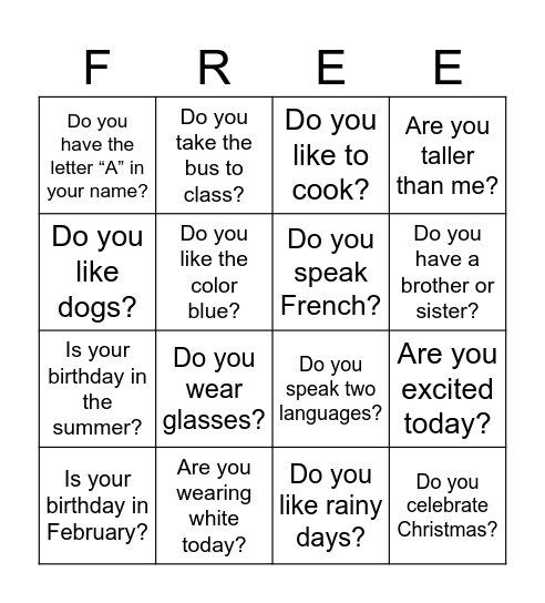 Make friends! Bingo Card