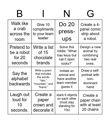 TT Bingo Challenge Bingo Card