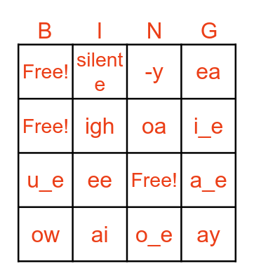 Long vowel sounds Bingo Card