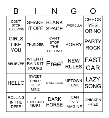 CSW Rock n Roll Bingo Card