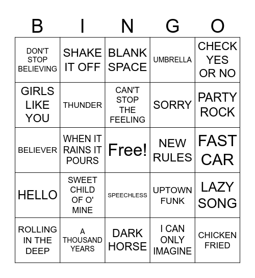 CSW Rock n Roll Bingo Card