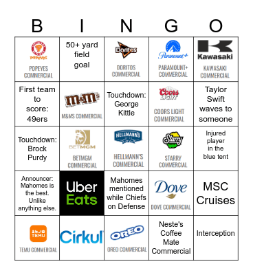 SUPERBOWL Bingo Card