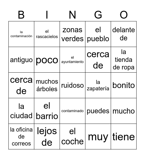 la ciudad o el campo Bingo Card