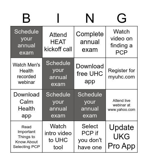 Men's Health Week Bingo Card