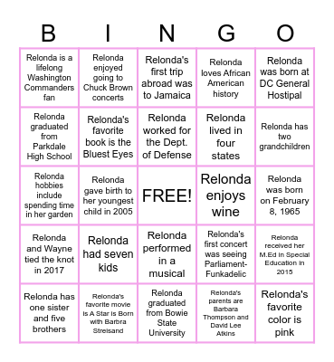 Oh Ship It's Relonda's 60th Birthday Trip Bingo Card