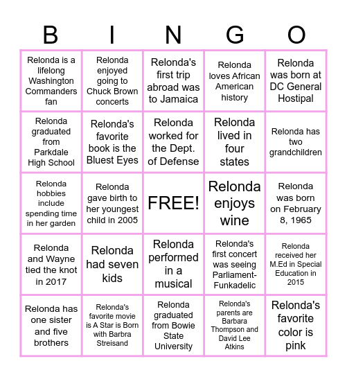 Oh Ship It's Relonda's 60th Birthday Trip Bingo Card