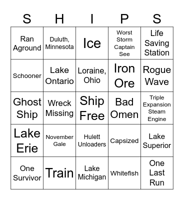 Big Old Boats Bingo Card