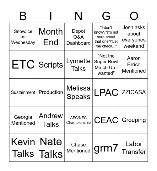 Weekly Tag Up 1/27 Bingo Card