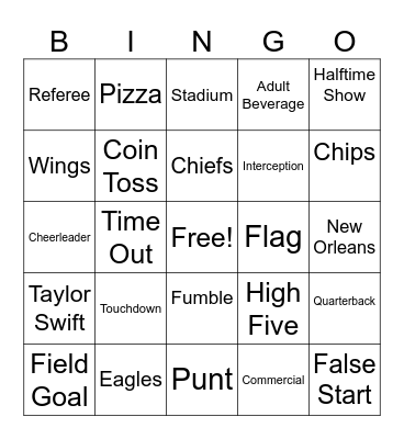 Superbowl Bingo Card