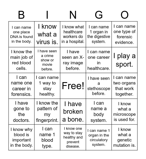 Biomedical Science Bingo Card
