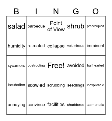 Flipped Vocabulary Bingo Card