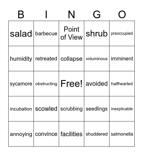 Flipped Vocabulary Bingo Card