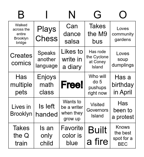 Sixth St Community Bingo: Find Someone Who Bingo Card