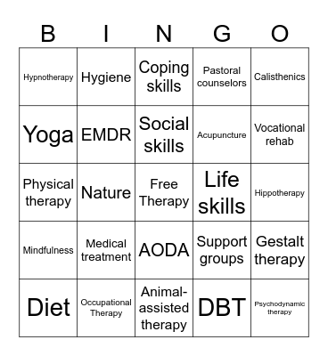 Therapies and Treatments Bingo Card