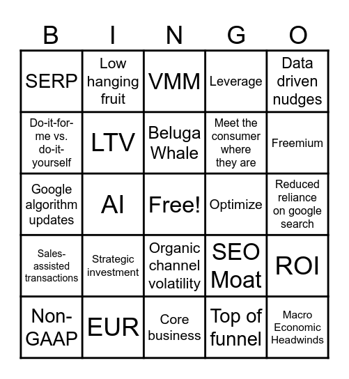 Kick Off Week Buzzword Bingo Card