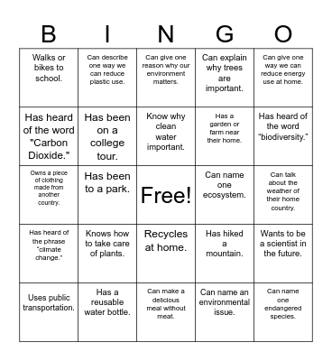 Environmental Science BINGO Card