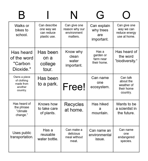 Environmental Science BINGO Card