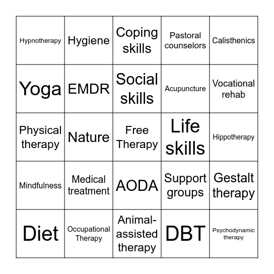 Therapies and Treatments Bingo Card