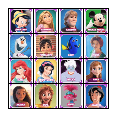 Disney Character Bingo Card