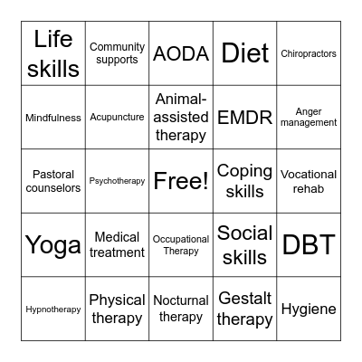 Therapies and Treatments Bingo Card