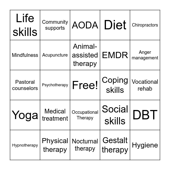 Therapies and Treatments Bingo Card