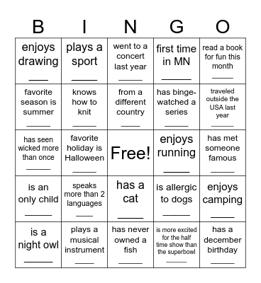 Signature Bingo Card