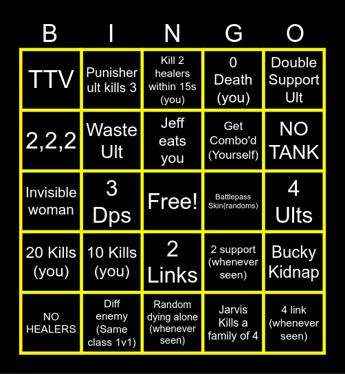 Marvel Bingo Card