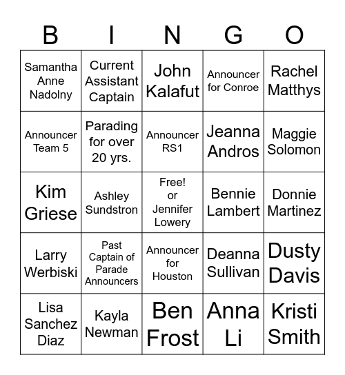 Speakers Announcer BINGO Card