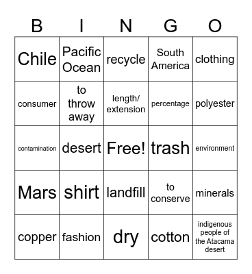 Moda y basura Bingo Card
